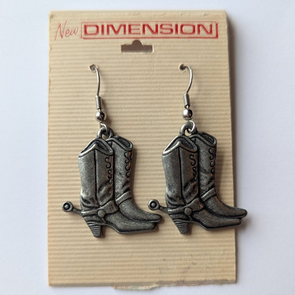 New Dimension Vintage 90s Metal Cowboy Boot with Spurs Dangle Earrings
